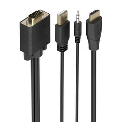Aisens Cable Conversor HDMI a SVGA+Audio - Longitud 1.5m - HDMI Macho - HDB15 Macho - Jack 3.5mm Macho - USB-A Macho - Soporta Resoluciones hasta 1080P - Plug and Play - Color Negro