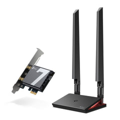 TP-Link Archer TBE550E Adaptador de Red PCI - Base con LED - Bluetooth - Velocidad 9.3Gbps - WiFi 7 Tribanda - 2 Antenas Multidireccionales - Seguridad Avanzada - Color Negro