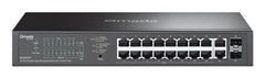 TP-Link Omada ES220GP Switch 20 Puertos - Gestionado - 18xRJ45 PoE+ 1Gbps - 2xSFP 1Gbps - Soporta QOS - Conmutacion hasta 40Gbps - Carcasa Metalica - Color Negro