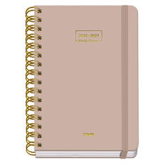 Dohe Premium Agenda Escolar 26/27 - Formato A5 - Semana Vista - Papel Offset Ahuesado 80g - Cubierta de Carton Plastificado - Espiral Metalica Doble - Goma - 15x21x2cm - Color Beige