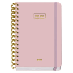 Dohe Premium Agenda Escolar 26/27 - Formato A5 - Dia Pagina - Papel Offset Ahuesado 80g - Cubierta de Carton Plastificado - Espiral Metalica Doble - Goma - 15x21x4cm - Color Rosa