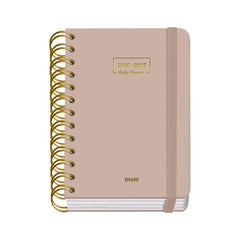 Dohe Premium Agenda Escolar 26/27 - Formato A6 - Dia Pagina - Papel Offset Ahuesado 80g - Cubierta de Carton Plastificado - Espiral Metalica Doble - Goma - 12x17x3cm - Color Beige