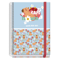 Dohe Prime Capi Flower Agenda Escolar 26/27 - Formato A5 - Dia Pagina - Papel Offset Ahuesado 70g - Cubierta de Carton Plastificado - Espiral - Goma - 15x21x4cm - Multicolor