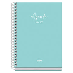 Dohe Basic Serenity Agenda Escolar 26/27 - Formato A5 - Dia Pagina - Papel Offset Ahuesado 70g - Cubierta de Carton Plastificado - Espiral Metalica - Goma - 15x21x4cm - Color Verde