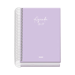 Dohe Basic Serenity Agenda Escolar 26/27 - Formato A6 - Dia Pagina - Papel Offset Ahuesado 70g - Cubierta de Carton Plastificado - Espiral Metalica - Goma - 12x17x3cm - Color Morado