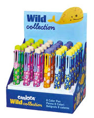 Carioca Wild Collection Expositor con 30 Boligrafos de 8 Colores - Punta 1mm - Divertidos DiseÃ±os de Animales - Clip de Sujeccion