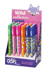 Carioca Wild Collection Oops Expositor con 30 Boligrafos Borrables - Punta 0.7mm - Divertidos DiseÃ±os de Animales