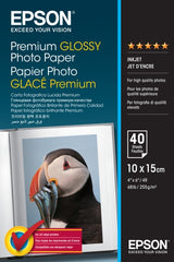 Epson Premium Glossy Photo Pack de 40 Hojas de Papel Fotografico - 10x15cm - Gramaje de 255g/m2 - Acabado Brillante - Compatible con Impresoras Inkjet - Color Blanco