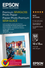 Epson Premium Semiglossy Photo Pack de 50 Hojas de Papel Fotografico - 10x15cm - Gramaje de 251g/m2 - Acabado Semibrillante - Compatible con Impresoras Inkjet - Color Blanco