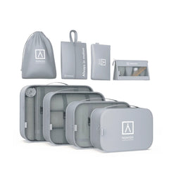 Numada Midweek A80 Pack de 8 Organizadores de Maleta - Poliester Impermeable - Malla Semitransparente - Cremallera con Doble Tirador - Color Gris Claro