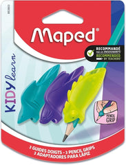 Maped Kidy Lern Pack de 3 Guias de Lapiz para Dedos - 3 Modelos Tiburon, Camaleon y Conejo - Apta para la Mayoria de Lapices - Para Alumnos de 3 a 7 AÃ±os