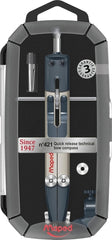 Maped Nº421 Since 1947 Compas Bigotera Tecnica Rapida - Diametro Maximo 34cm - Fabricado en Metal - Incluye Adaptador y Estuche de Minas