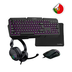 Coolbox Pack Gaming XWING 2 4 en 1 Portugues- Teclado RGB - Raton 7200 DPI - Auriculares RGB USB - Alfombrilla  Antideslizante - Color Negro