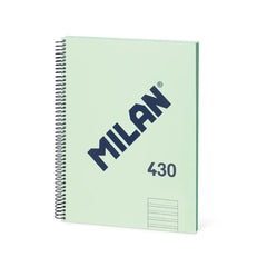 Milan 430 Since 1918 Cuaderno Espiral Formato A4 Doble Pauta 3,5mm - 80 Hojas de 95 gr/m2 Microperforadas con 4 Taladros - Tapa Dura - Color Verde