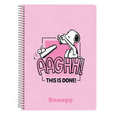 Safta Snoopy Libreta con Espiral - Formato Cuarto - 80 Hojas de 80g/m2 - Cuadricula 4x4mm - Tapas Duras Glasofonadas - 15.5x22x1cm - Color Rosa