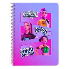 Safta K-Pop Demon Hunters Libreta con Espiral - Formato Cuarto - 80 Hojas de 80g/m2 - Cuadricula 4x4mm - Tapas Duras Glasofonadas - 15.5x22x1cm - Multicolor