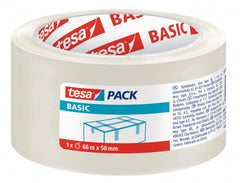 Tesa Basic Packing Tape 50mm x 66 Metres - Made from Polypropylene - Eco-Friendly Adhesive - Transparent