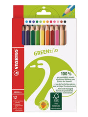 Stabilo GREENtrio Pack com 12 Lápis de Cor - Mina de 2.5mm - Ideal para a Escola - Cores Sortidas