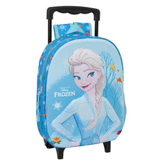 Safta Frozen 3D Mochila con Carro - Portabotellas - Hombreras Acolchadas - Asa de Mano - 27x33x10cm - Color Azul Claro