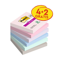 Post-It Super Sticky Pack de 6 Blocs de 90 Notas Adhesivas Reposicionables - Forma Cuadrada - 76x76mm - Colores Surtidos