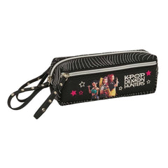 Safta K-Pop Demon Hunters Energy Portatodo - 3 Compartimentos con Cremallera - Goma Elastica - Compacto - 22x8.5x6cm - Color Negro