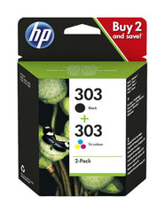 Pacote HP 303 preto + colorido com 2 cartuchos de tinta originais - 3YM92AE