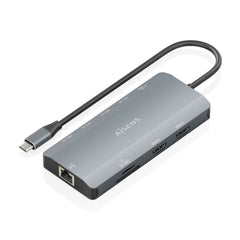 Aisens USB-C Dock 12 en 1 - USB-C a 2xHDMI - 1xRJ45 - 3xUSB-A - 1xUSB-C - 1xUSB-C PD 100W - 1xSD - 1xMicroSD - 20cm - Color Gris