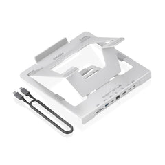 Aisens ASUC-7P045-GR Soporte para Portatil hasta 16" - Regulable en Altura - Antideslizante - Plegable - USB-C Docking 7 en 1 - Color Gris