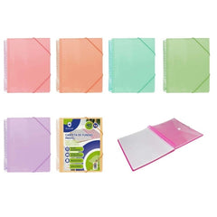 Bismark Pasta com Espiral 40 Bolsas Transparentes - Polipropileno - Tamanho A4 - Espiral Plástica Indeformável - Abertura 360 Graus - Fecho com Elásticos - Cores Pastel Sortidas