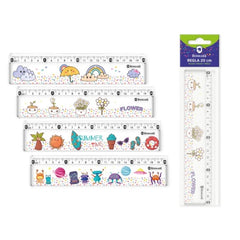 Bismark Régua 20cm com Bolinhas de Cores no Interior - Fabricada em Plástico - Ideal para a Escola - 4 Desenhos Diferentes