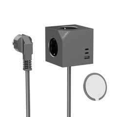 Coolbox Cubik Magnet Desktop Multi-Socket Power Cube with 3 Outlets + 2x USB-C 20W max. - 1x USB-A 15W max. - 1.4m Cable - Magnetic Mount - Grey