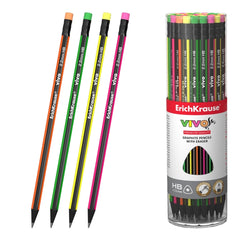 ErichKrause VIVO Lápis de Grafite com Borracha - Mina HB - Corpo Triangular - Fácil de Afiar - Pega Ergonómica - Cores Sortidas
