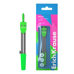 ErichKrause Neon School Compass - Metal Body - 120mm Length - 180mm Maximum Radius - Polyethylene Bag - Green