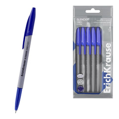 ErichKrause Slender Stick Grey Pack de 8 Boligrafos con Capuchon - Punta de Aguja 0.7mm - Cuerpo Opaco Gris - Trazo 0.26mm - Tinta de Baja Viscosidad - Tapa Ventilada - Color Azul