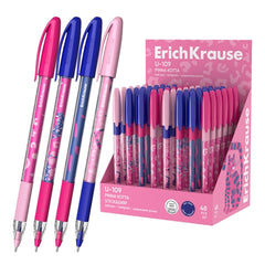 ErichKrause U-109 Stick and Grip Pinna Kotta Expositor con 48 Boligrafos con Capuchon - Modelos Surtidos - Trazo 0.3mm - Zona de Agarre de Goma - Tinta de Baja Viscosidad - Tapa Ventilada - Color Azul
