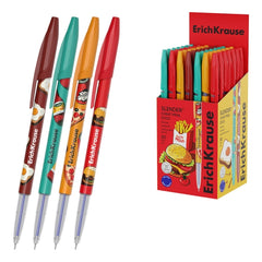 ErichKrause Stick Cheat Meal Boligrafo con Capuchon - Modelos Surtidos - Trazo 0.26mm - Tinta de Baja Viscosidad - Tapa Ventilada - Color Azul