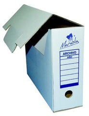 Mariola Caja de Archivo Definitivo Tamaño Folio - Medidas 25,5x10x35,5cm - Ideal para Organizar Documentos - Color Blanco y Azul