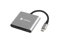 Natec Fowler Mini Adaptador Multipuerto 3en1 - USB-C a USB 3.0, HDMI 4K - USB-C Power Delivery - Color Gris
