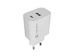 Natec Ribera Cargador de Pared 20W - 1xUSB-A + 1xUSB-C - Carga Rapida - 2 Dispositivos Simultaneos - Color Blanco