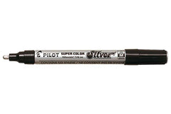 Pilot Super Color Rotulador Permanente Medio - Punta de 4,5mm de Poliacetal - Tinta muy Densa y Opaca - Cuerpo Metalico - Color Plata
