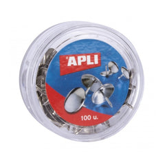 Apli Caja de 100 Chinchetas Niqueladas �~ 10mm - Cabeza Redondeada - Puntas Afiladas - Ideal para Corcho, Paredes, Tapicerias y Madera - Color Plata