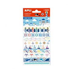 Apli Bolsa de Pegatinas de Verano - Tematica Nautica - 58 Pegatinas - Adhesivo Permanente - Ideal para Scrapbooking y Decoracion - Estimula Creatividad y Psicomotricidad Infantil