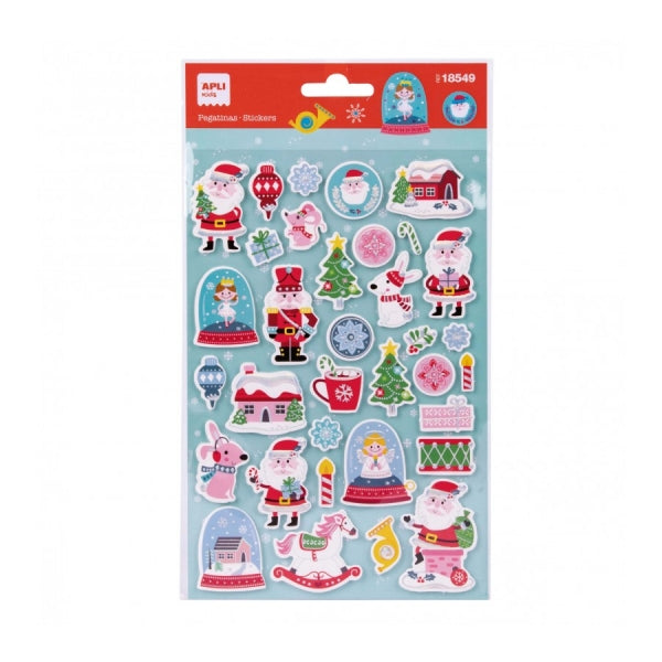 Apli Bolsa con 34 Pegatinas de Goma EVA Navide�as Bolas de Nieve - Adhesivo Permanente - Ideal para Scrapbooking y Decoracion - Fomenta Creatividad y Psicomotricidad Infantil