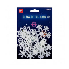 Apli Pack con 12 Copos de Nieve Luminiscentes 3D - Plastico Solido - Brillan en la Oscuridad - Adhesivo Permanente - Dise�os y Tama�os Surtidos