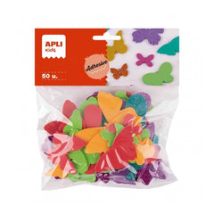 Apli Pack de 50 Mariposas de Goma EVA - Tama�os Surtidos - 6 Formas - con Purpurina - Ideal para Manualidades y Tarjetas - Colores Surtidos