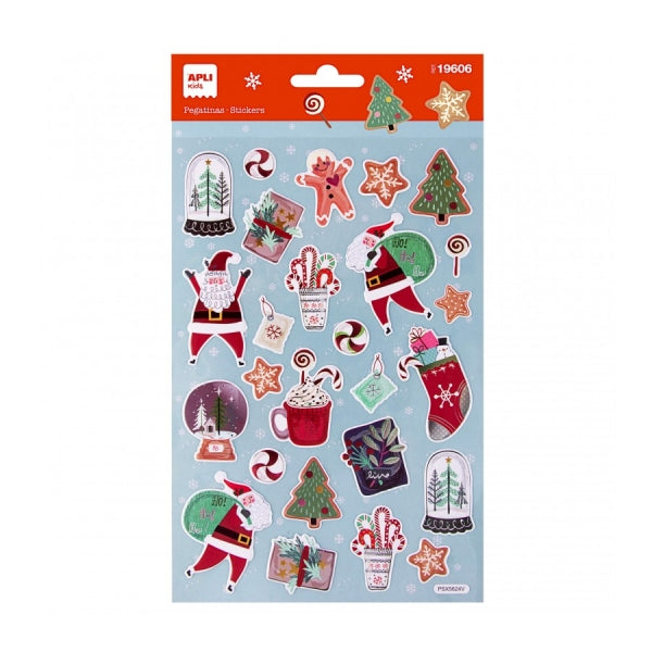 Apli Bolsa con 27 Pegatinas Navide�as Ho Ho Ho - Adhesivo Permanente - Motivos Navide�os - Ideal para Decorar Regalos y Tarjetas