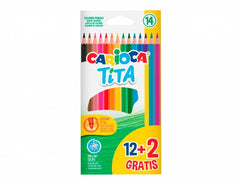Carioca Tita Pacote de 12 + 2 Lápis de Cor - Pontas Resistentes - Cores Sortidas