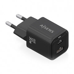 Carregador Aisens Gan USB-C 30W - Alta eficiência energética - Tecnologia AI para carregamento rápido - Múltiplas proteções de segurança - Compatível com USB-C e USB-A - Carregamento simultâneo