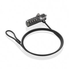 Cabo de segurança de aço Aisens com fechadura combinada - Compatível com fechadura Kensington - Fechadura de 4 dígitos - Revestido de vinil - Ideal para computadores e laptops - Cor preta