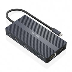Conversor USB-C 12 em 1 Aisens - Caixa de alumínio - Leve e portátil - Conexão a 3 telas - Fornecimento de energia 100W - Ethernet RJ45 - Portas USB-A e USB-C - Leitores de cartão SD e Micro SD